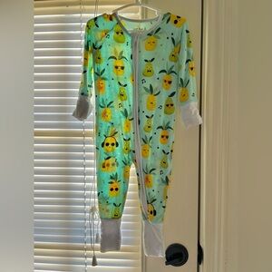 Little sleepies bamboo footies. Pineapple jams print! So cute! 🍍🍍